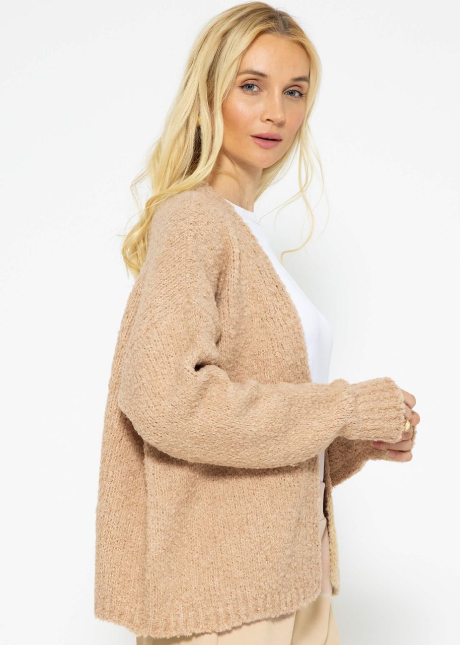 Lose fallender Bouclé Cardigan - camel