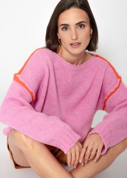 Pullover mit Kontrastnähten - pink