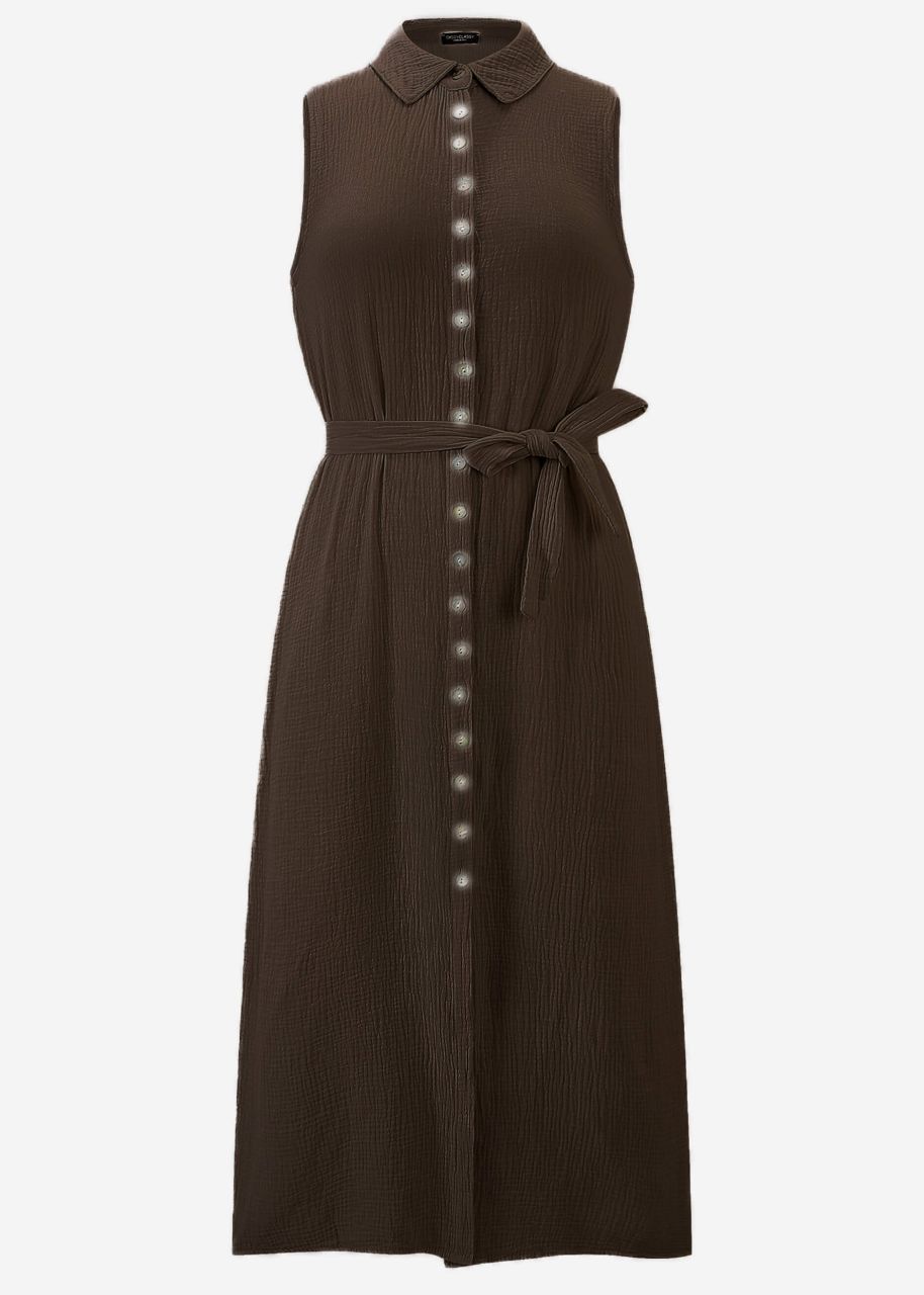 Langes ärmelloses Musselin Kleid - espresso