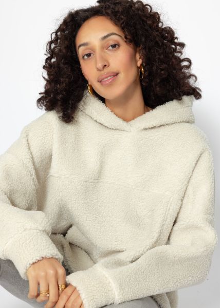 Oversize Teddy Sweatshirt mit Kapuze - offwhite