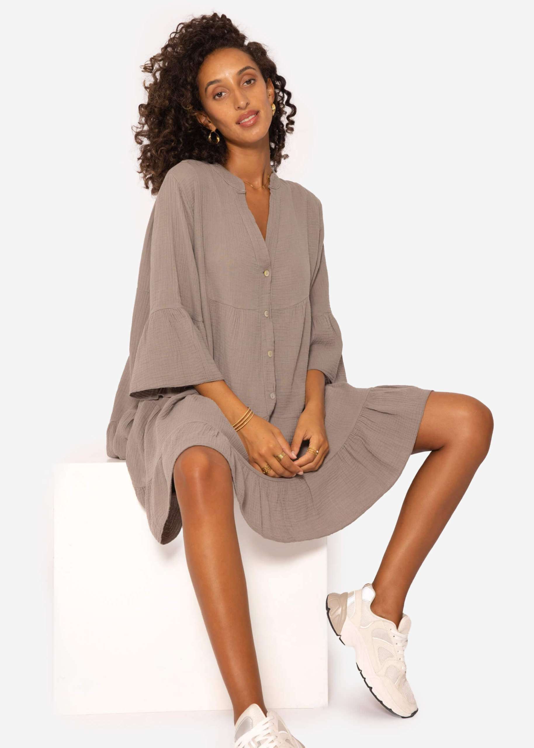 Musselin Kleid, taupe