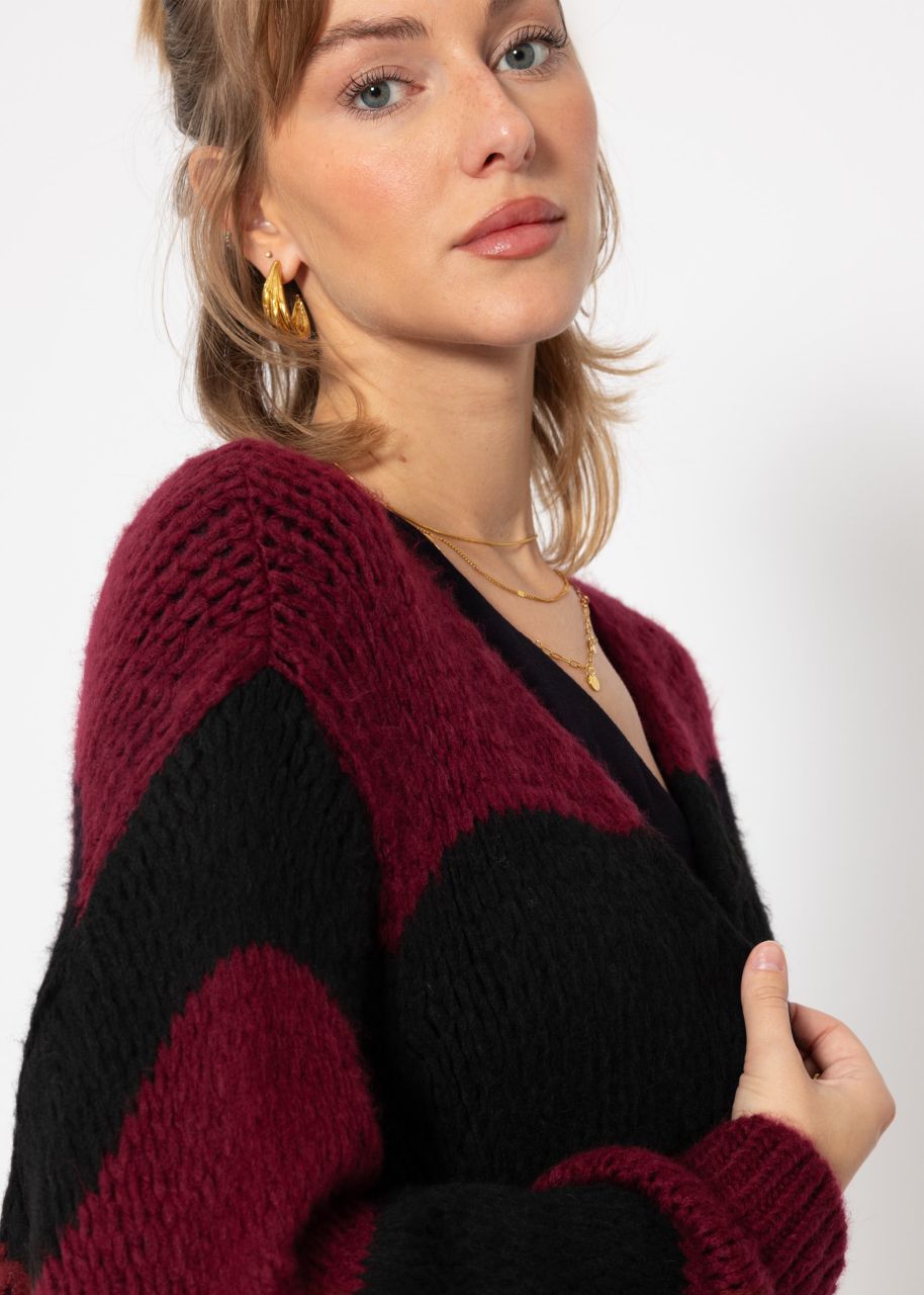 Gestreifter oversize Cardigan - burgundy-schwarz