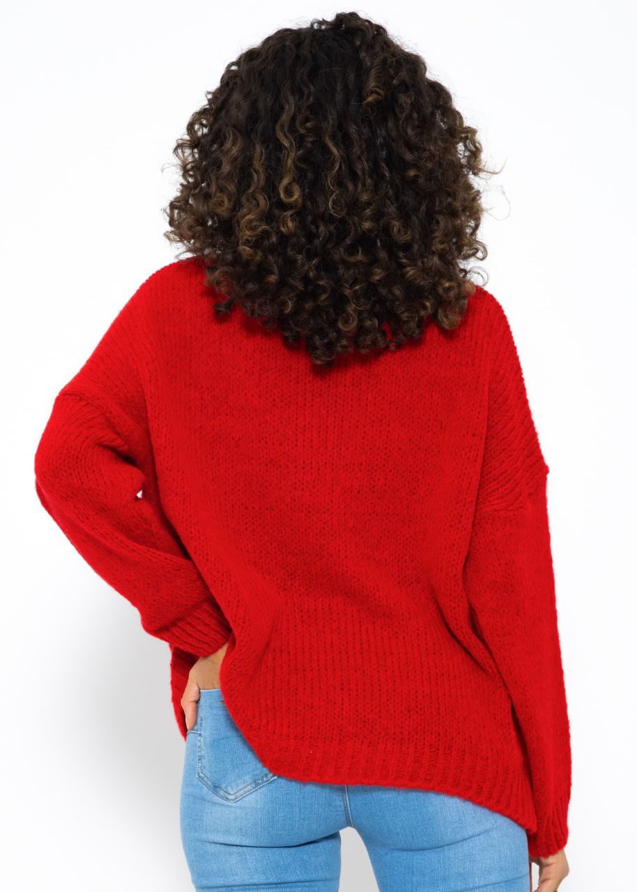 Oversize Pullover mit Herzmotiv - rot-pink