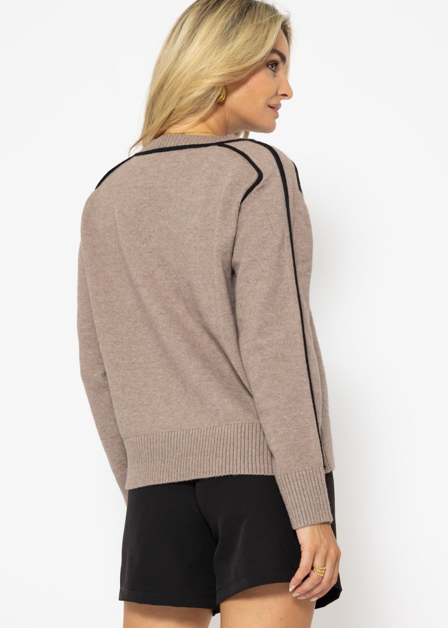 Pullover mit Zierblenden - taupe-schwarz