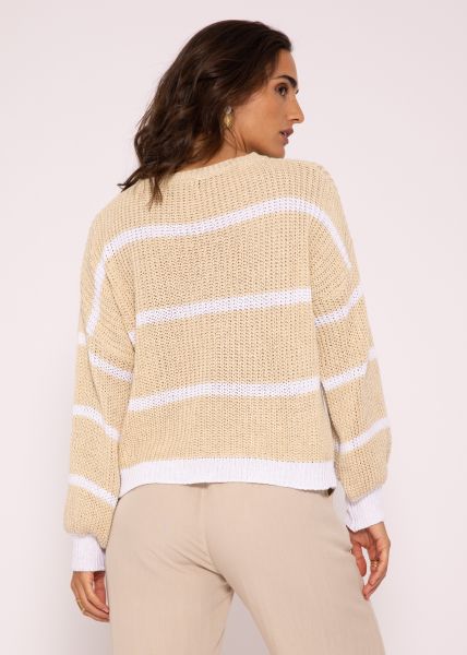Pullover mit weißen Streifen, beige