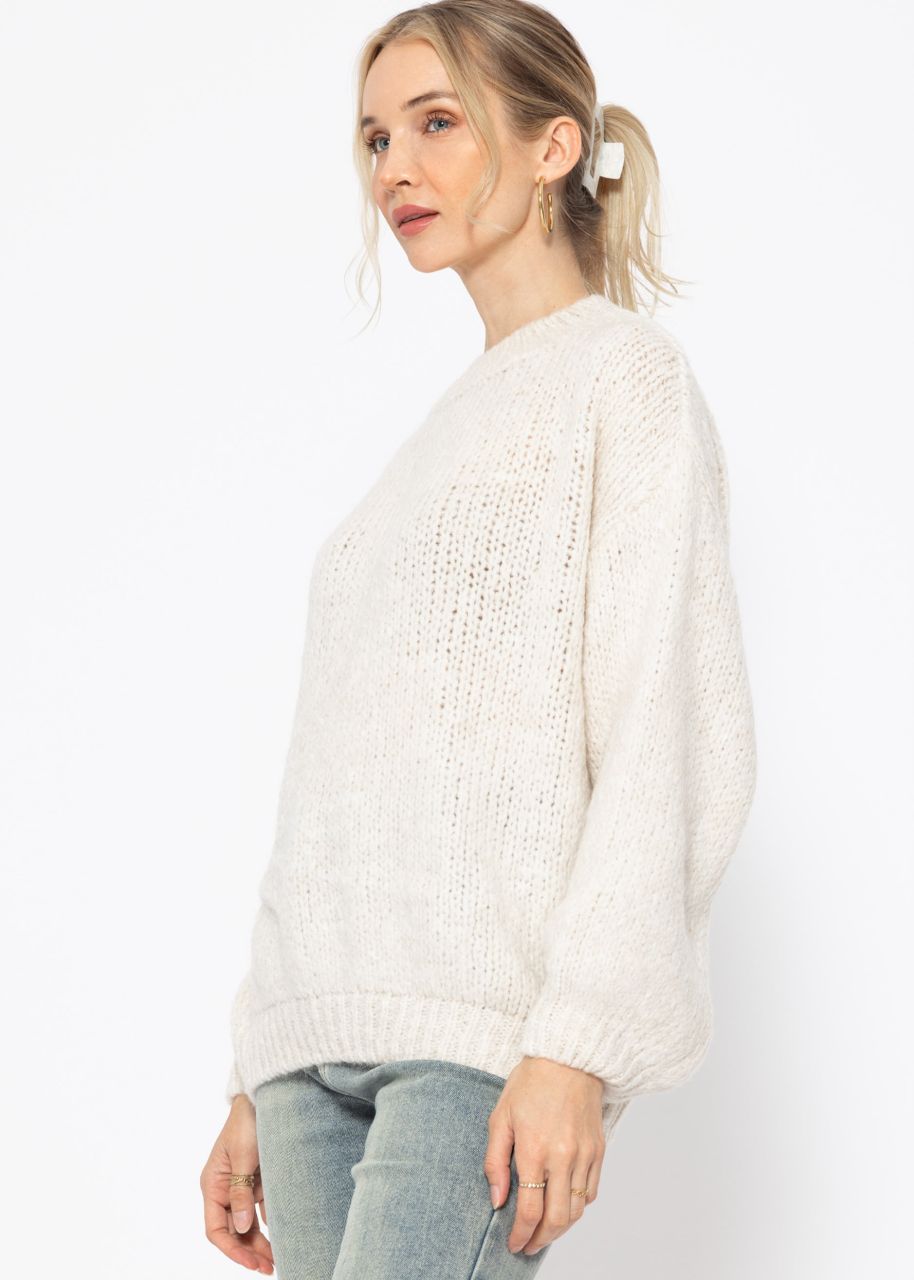 Oversize Pullover mit Rundhals-Ausschnitt - offwhite