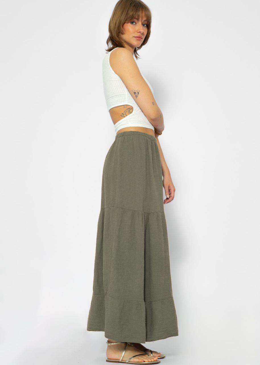 Musselin Maxi Rock mit Volants - khaki