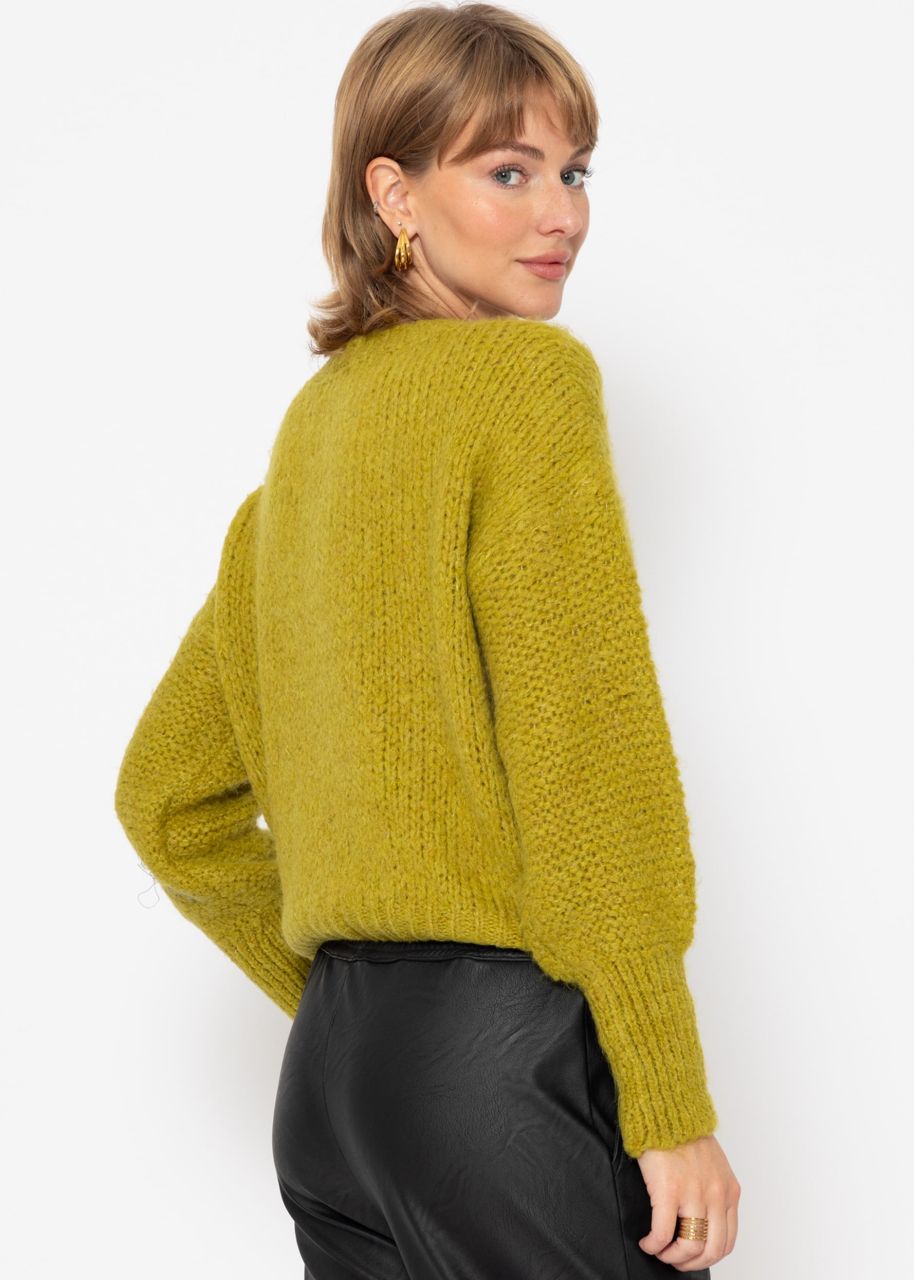 Oversize Pullover mit kontrastierendem Strickmuster - olivgrün