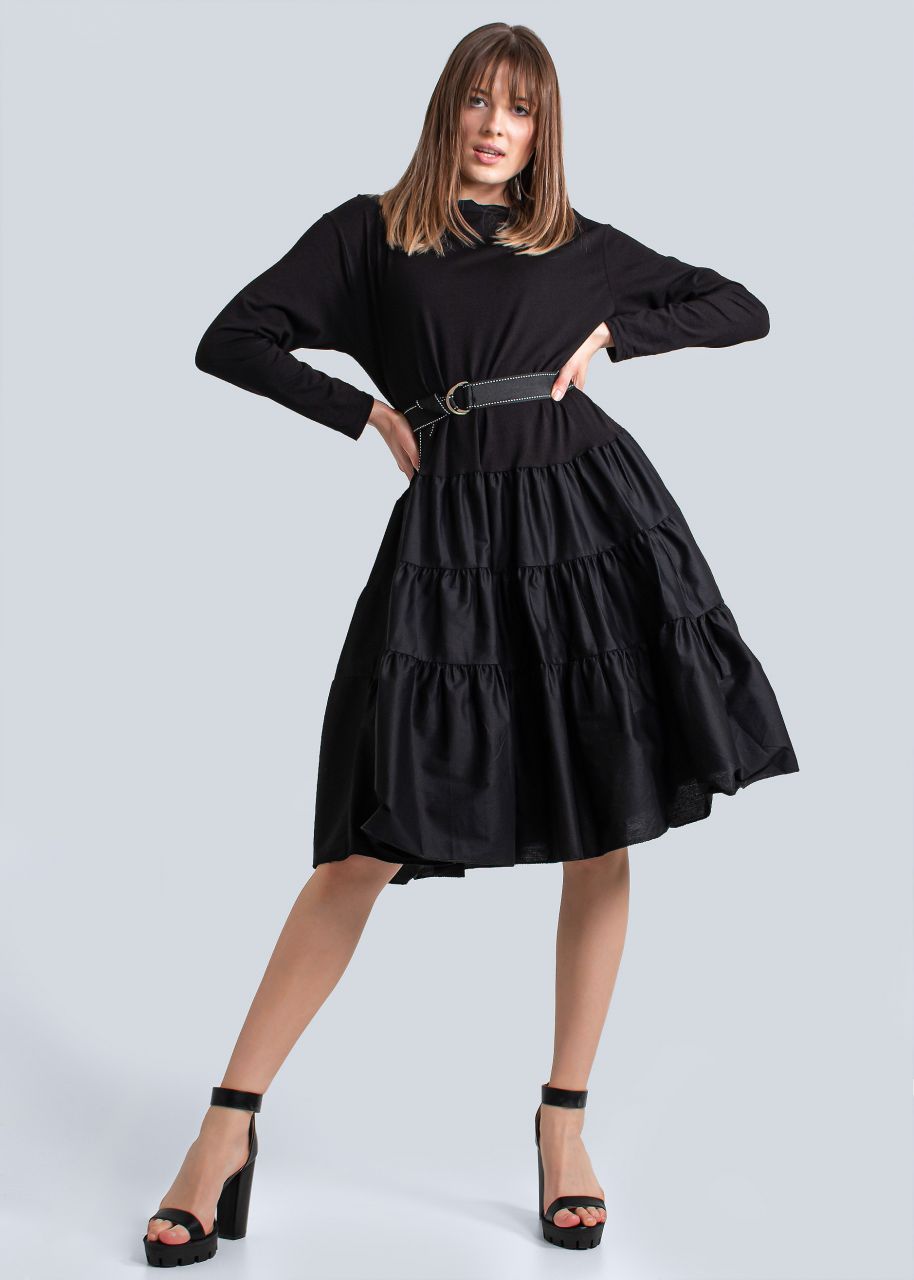 Baumwollkleid Mit Weitem Volantsrock Schwarz Kleider Bekleidung Sassyclassy De