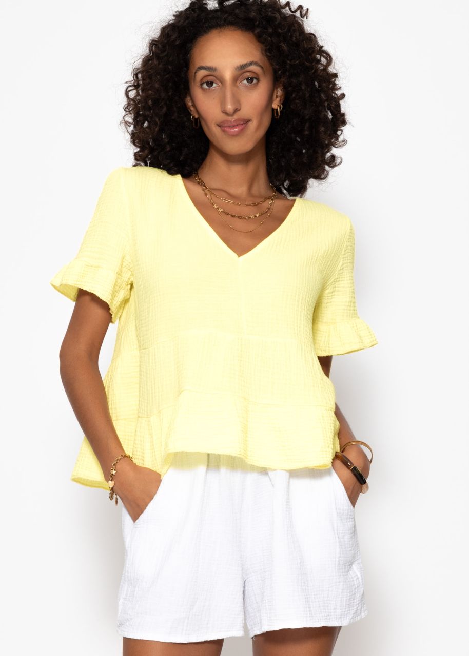 Musselin Shirt mit Volants - buttergelb