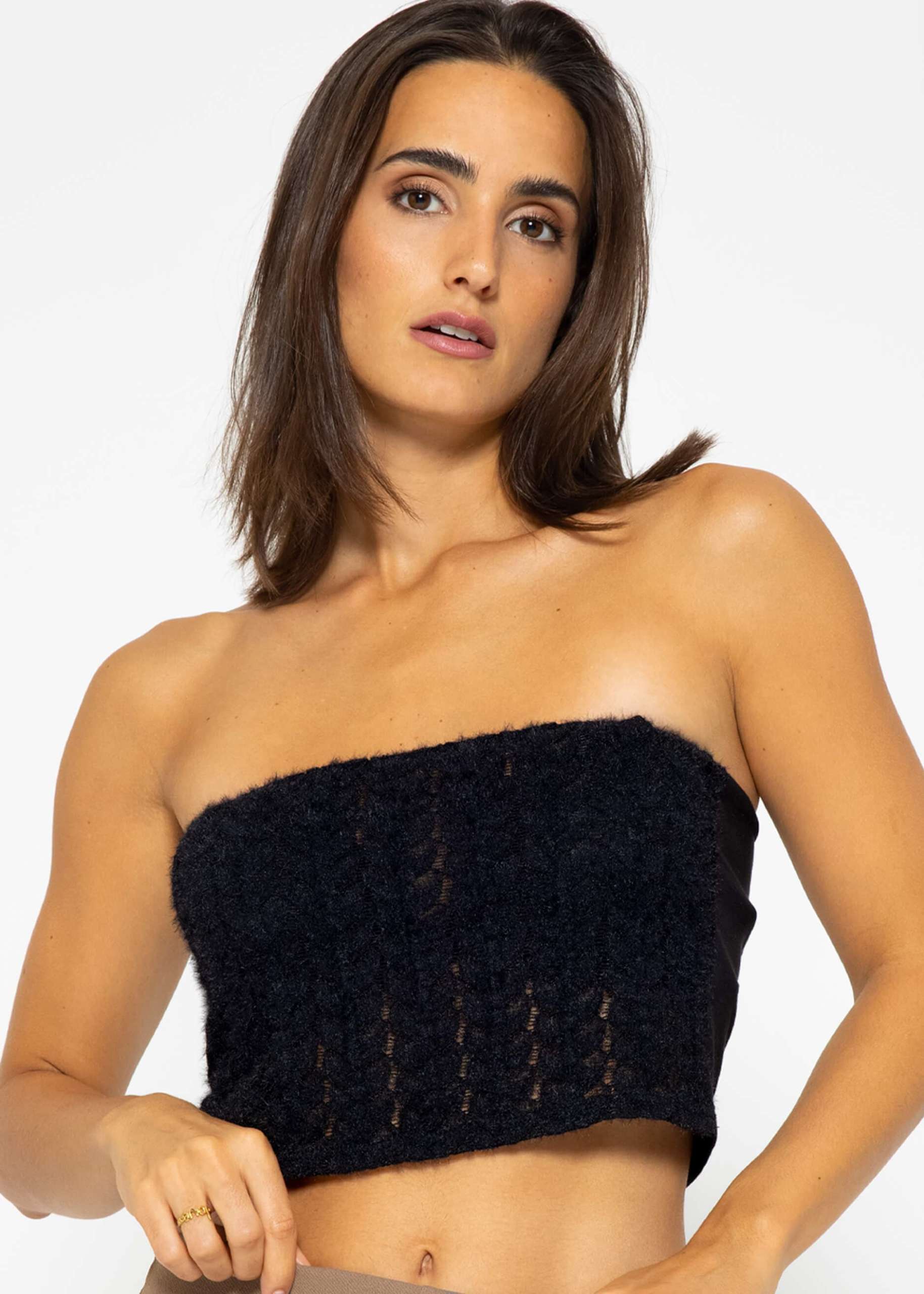 Bandeau Top in extravaganter Spitze - schwarz