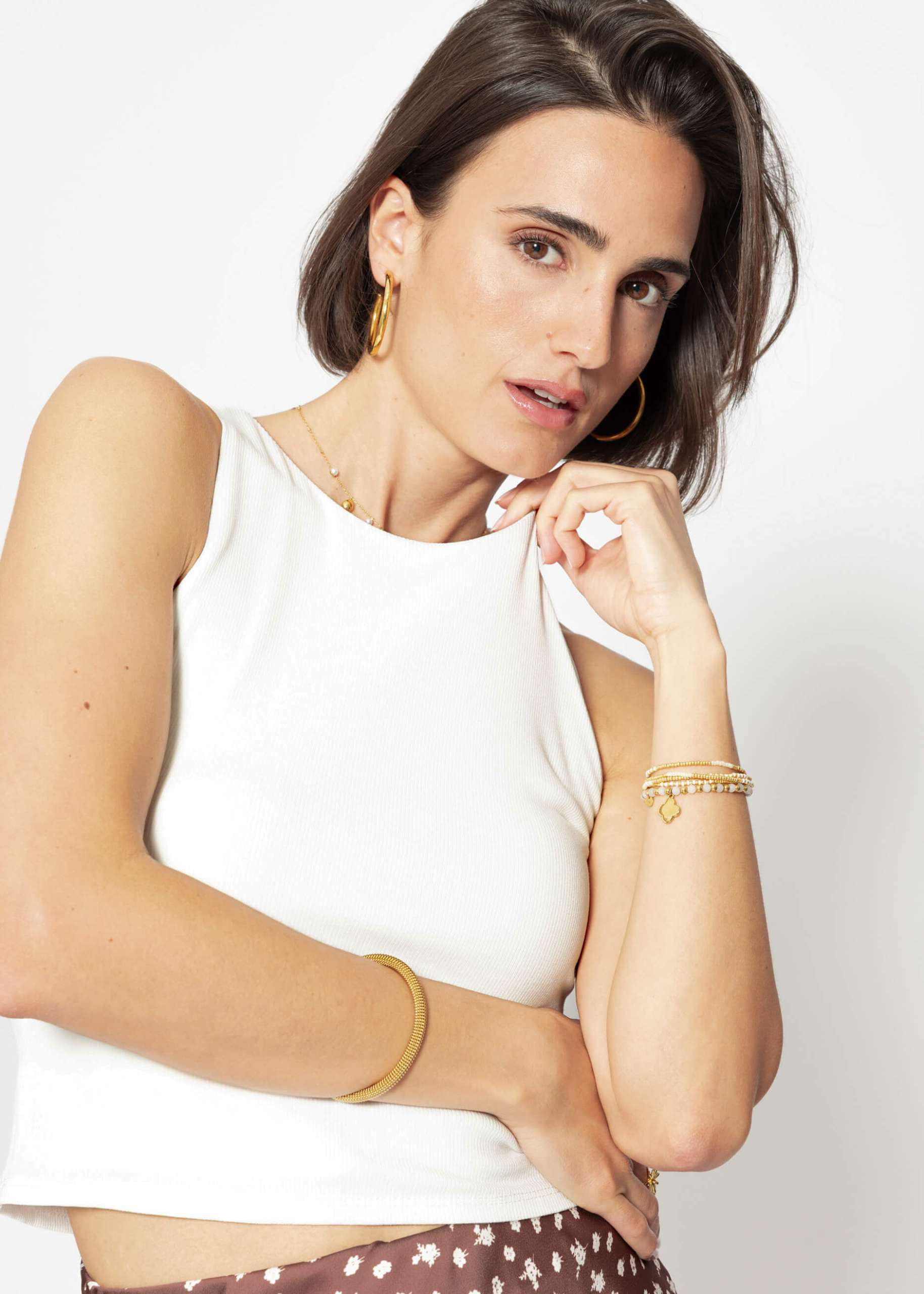 Doppellagiges, geripptes Tank Top - offwhite
