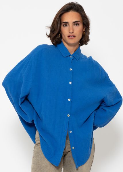 Musselin Bluse oversize, kurz, royalblau