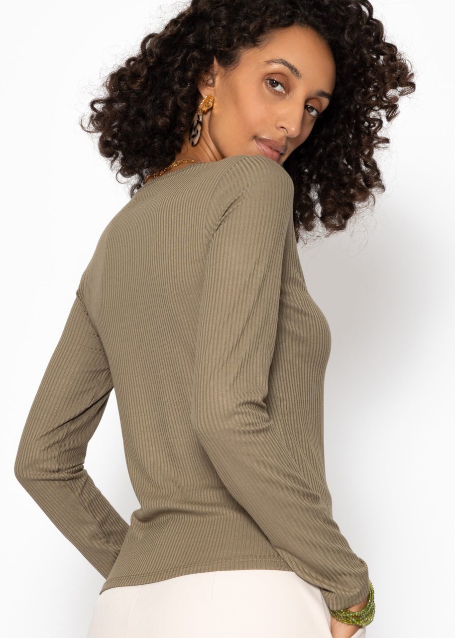Geripptes Langarmshirt - khaki