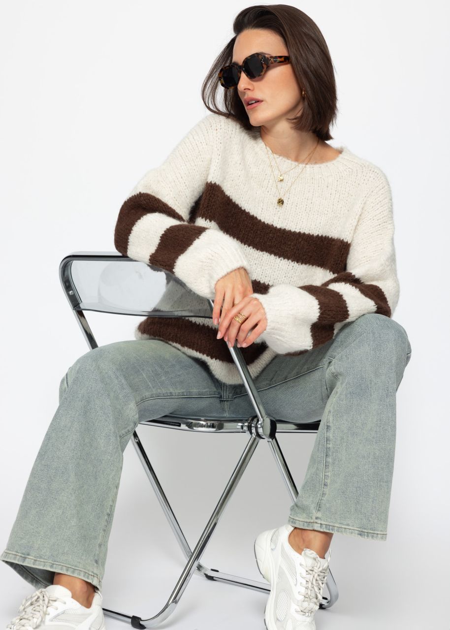 Gestreifter oversize Pullover - offwhite