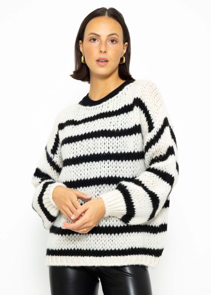 Oversize Pullover mit schwarzen Streifen - offwhite