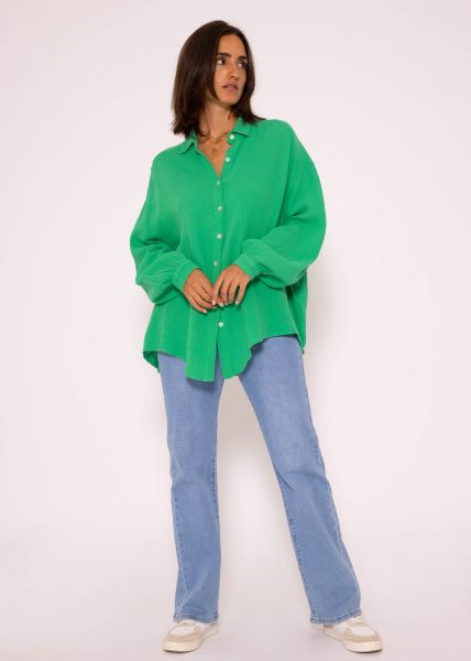 Musselin Bluse oversize, kurz, grün