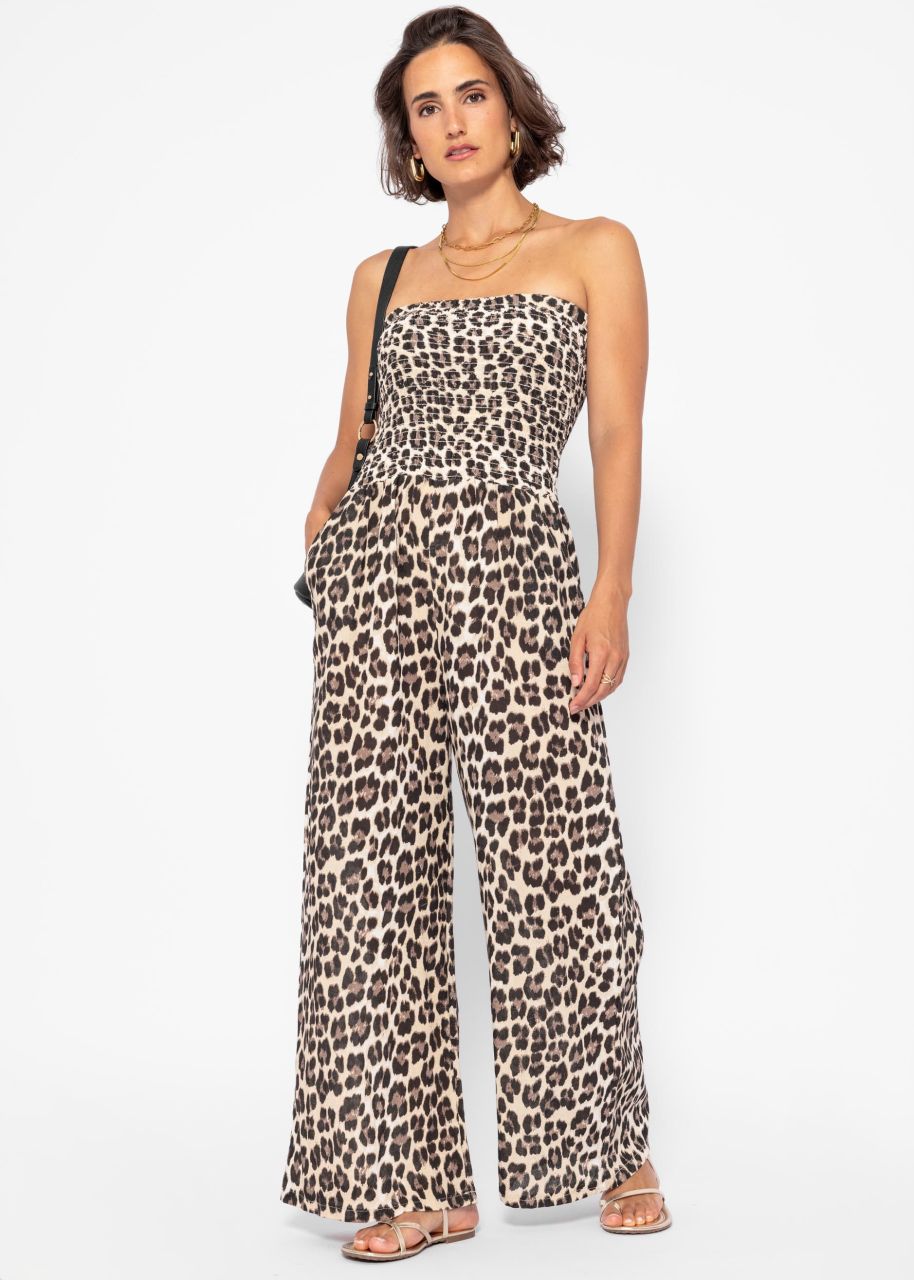 Schulterfreier Jumpsuit mit Leo-Print - offwhite