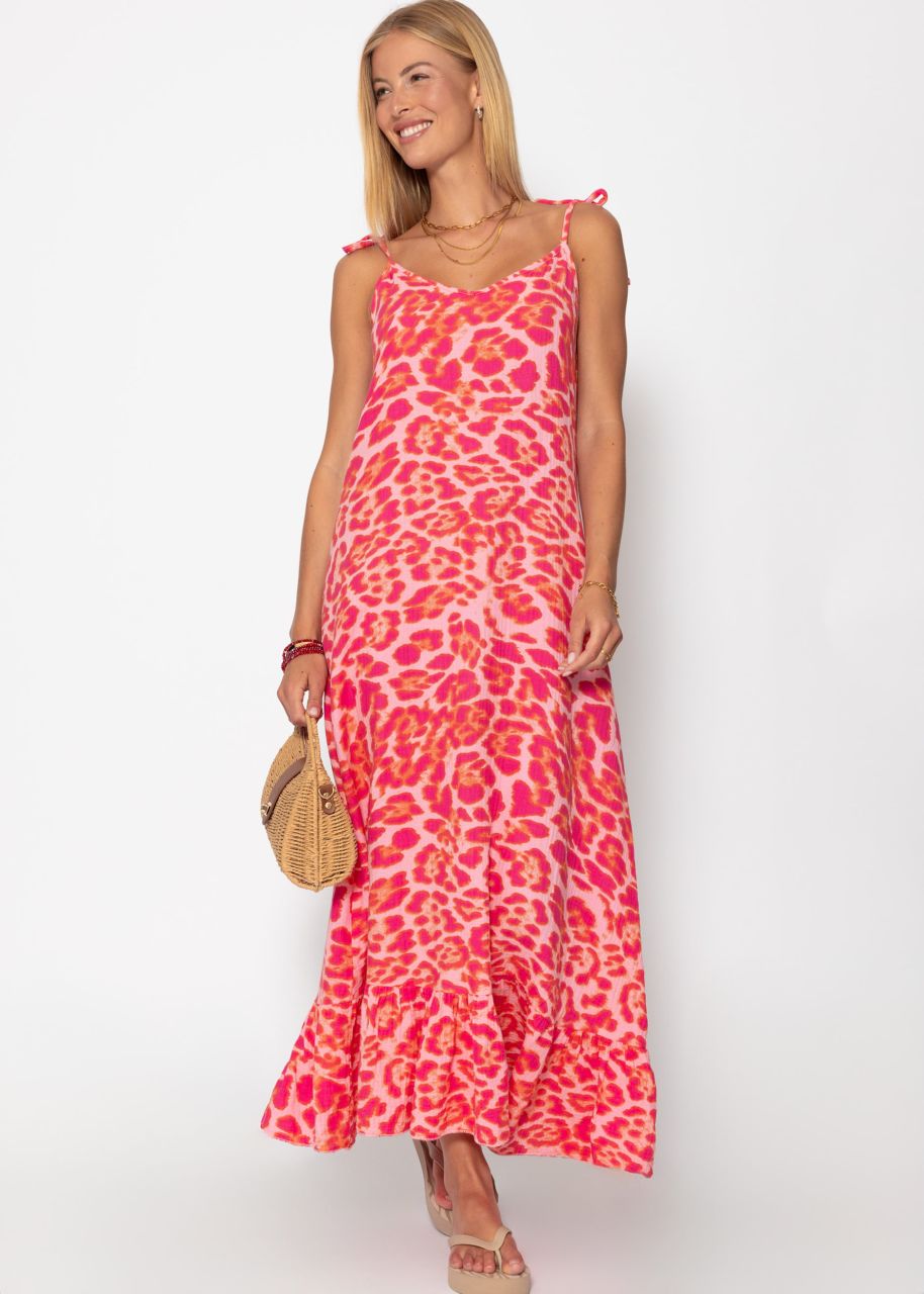 Musselin Maxi Kleid mit Leo-Print - pink