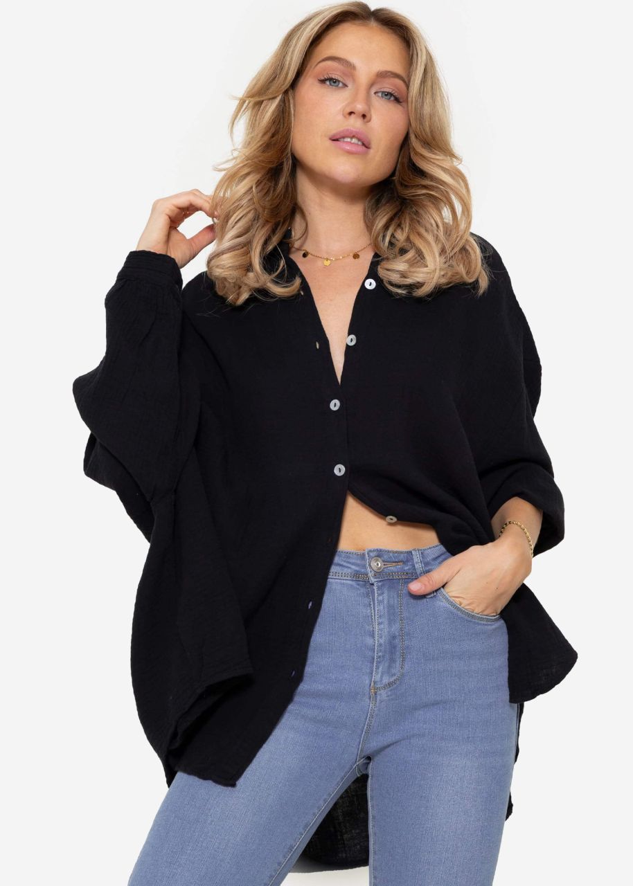 Musselin Bluse oversize, kurz, schwarz