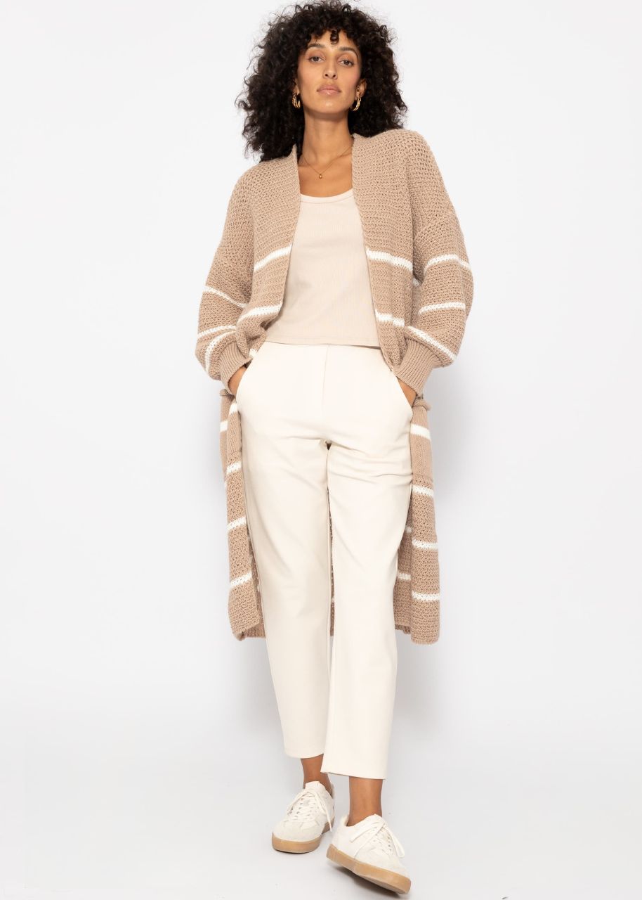 Langer Cardigan mit Streifen - beige-offwhite