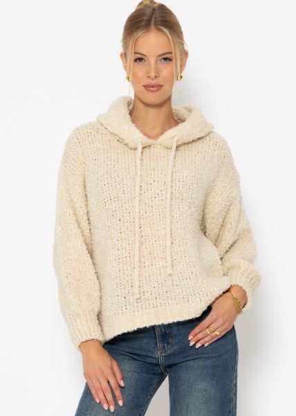 Jessica Haller Pullover mit Hoodie aus Bouclé-Strick - offwhite