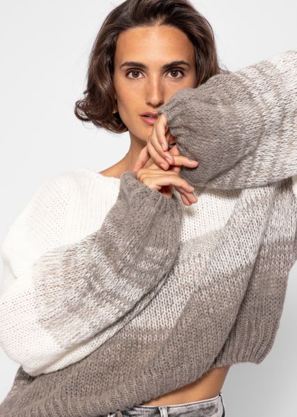 Pullover mit Ballonärmel und Farbverlauf - offwhite-taupe