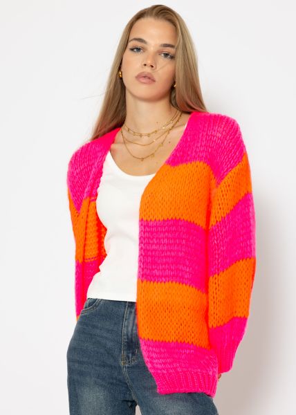 Gestreifter oversize Cardigan - pink-orange