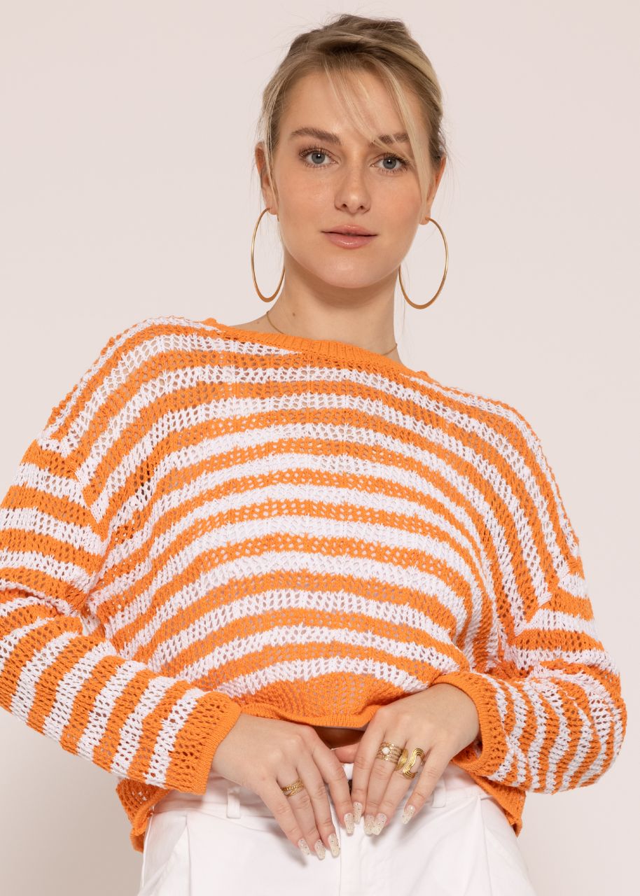 Crochet-Pullover, orange/weiß
