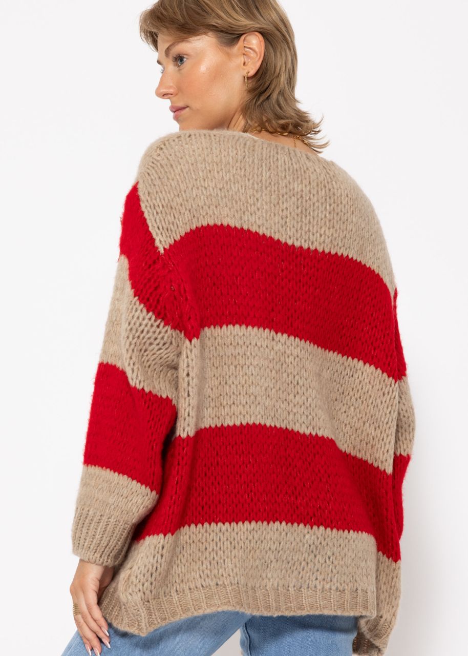 Gestreifter Oversize Cardigan - taupe-rot