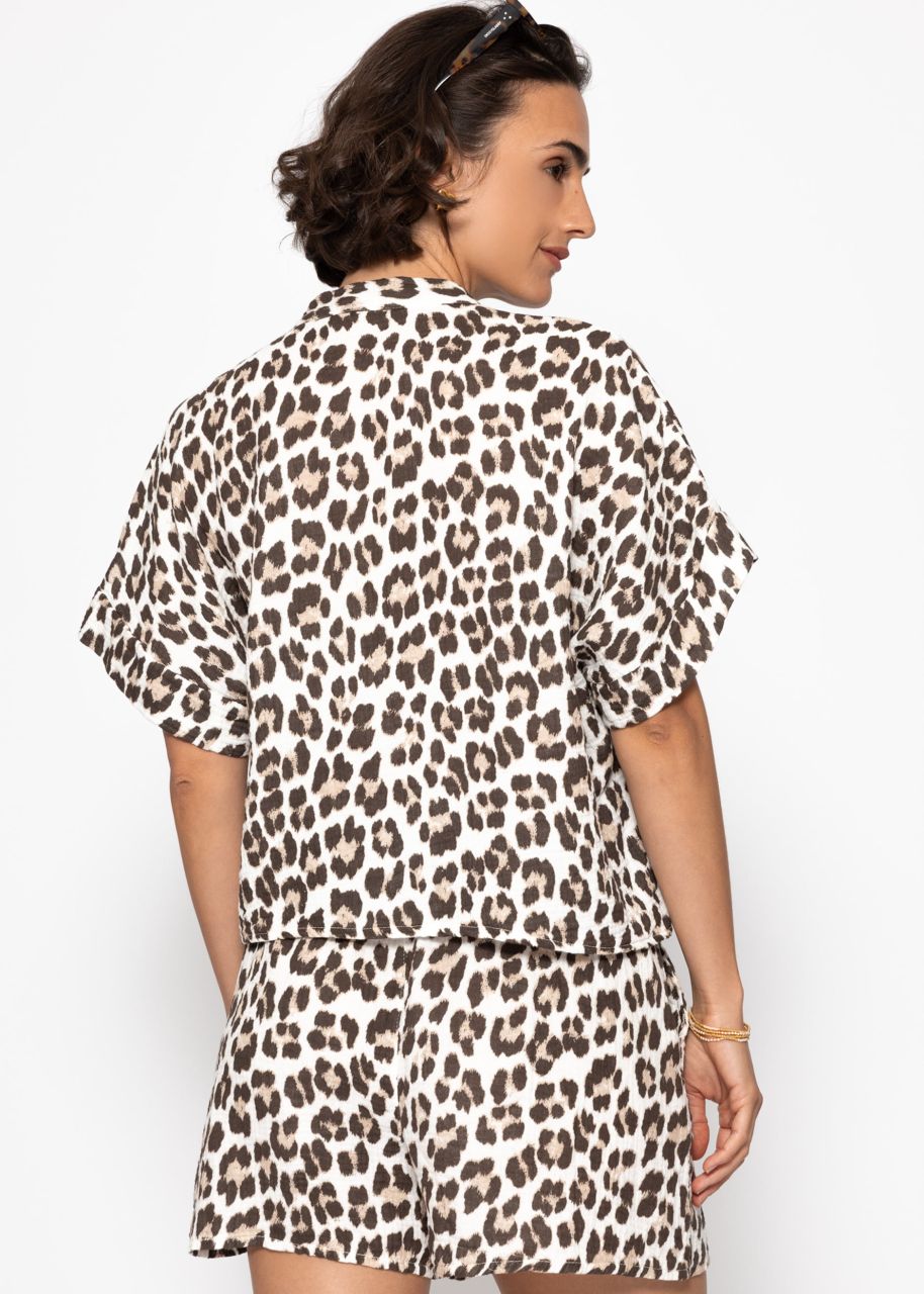 Musselin Bluse mit Leo-Print - offwhite-braun