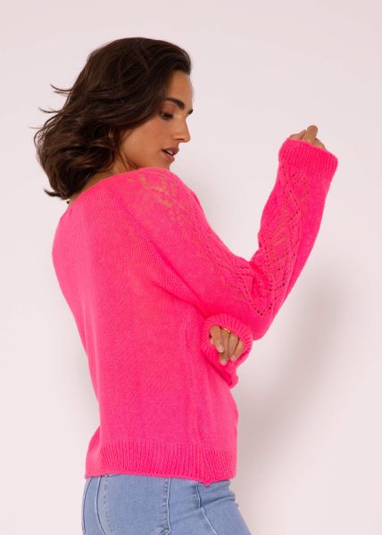 Lockerer Pullover mit Ajour-Muster, pink