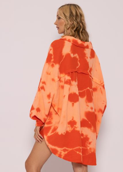 Ultra oversize Musselin-Blusenhemd mit Batik-Print, orange