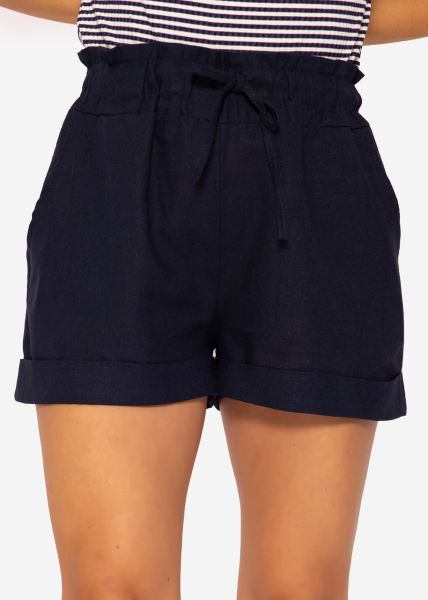 Leinen Shorts mit Paperbag Taille, dunkelblau