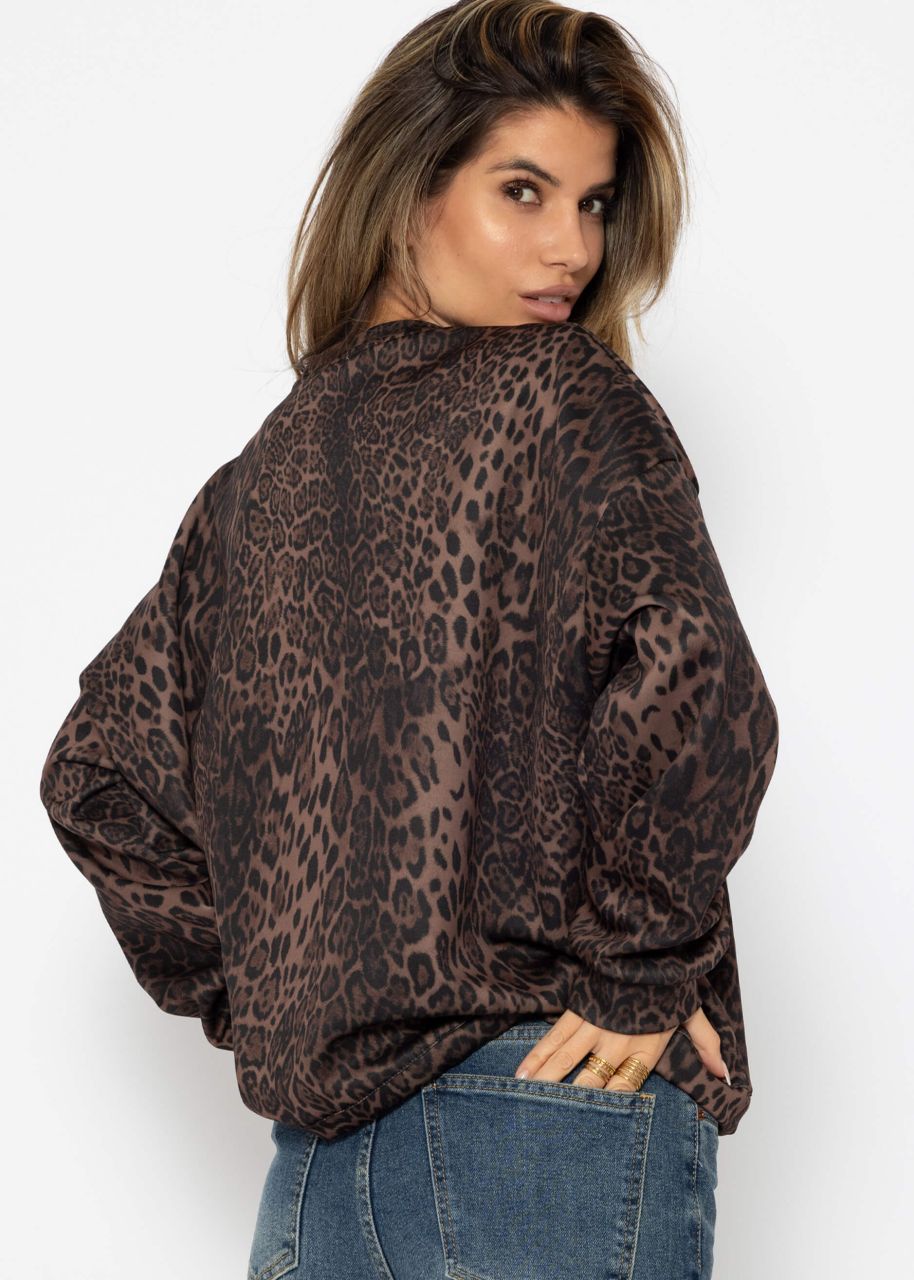 Softes Sweatshirt mit Leo-Print - schwarz-braun