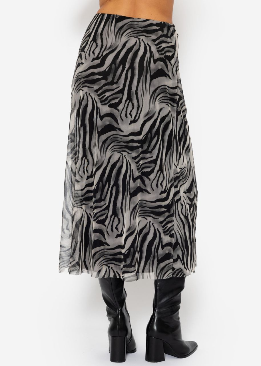 Ausgestellter Mesh Rock mit Zebra Print - hellgrau