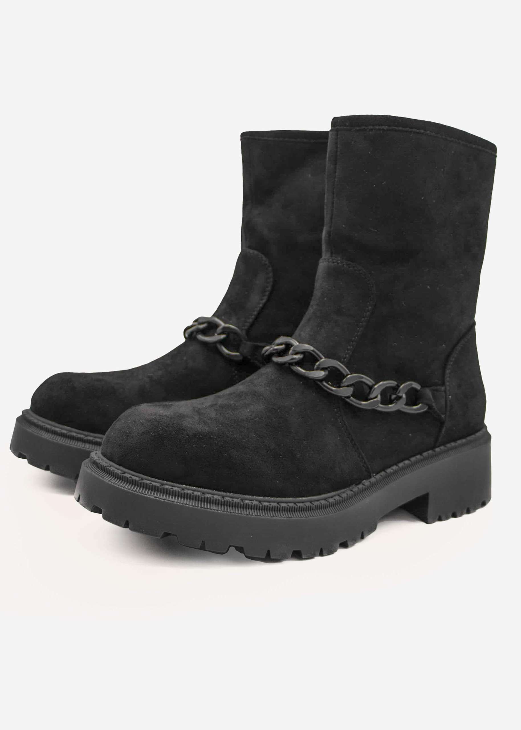 Plateau Boots mit Kette, schwarz