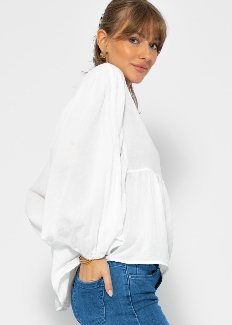 Oversize Baumwoll Voile Bluse - weiß