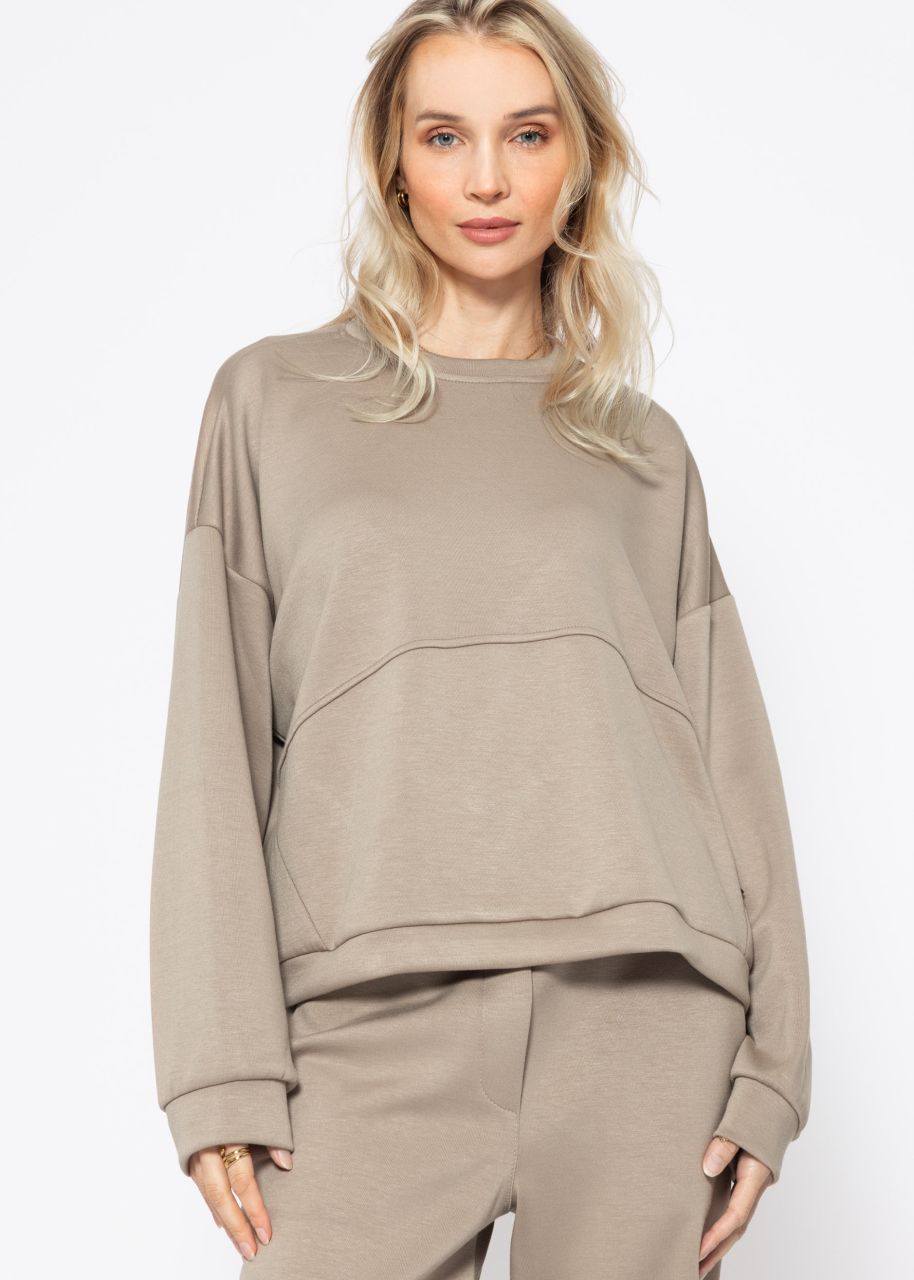 Softes Sweatshirt mit Teilungsnähten - taupe