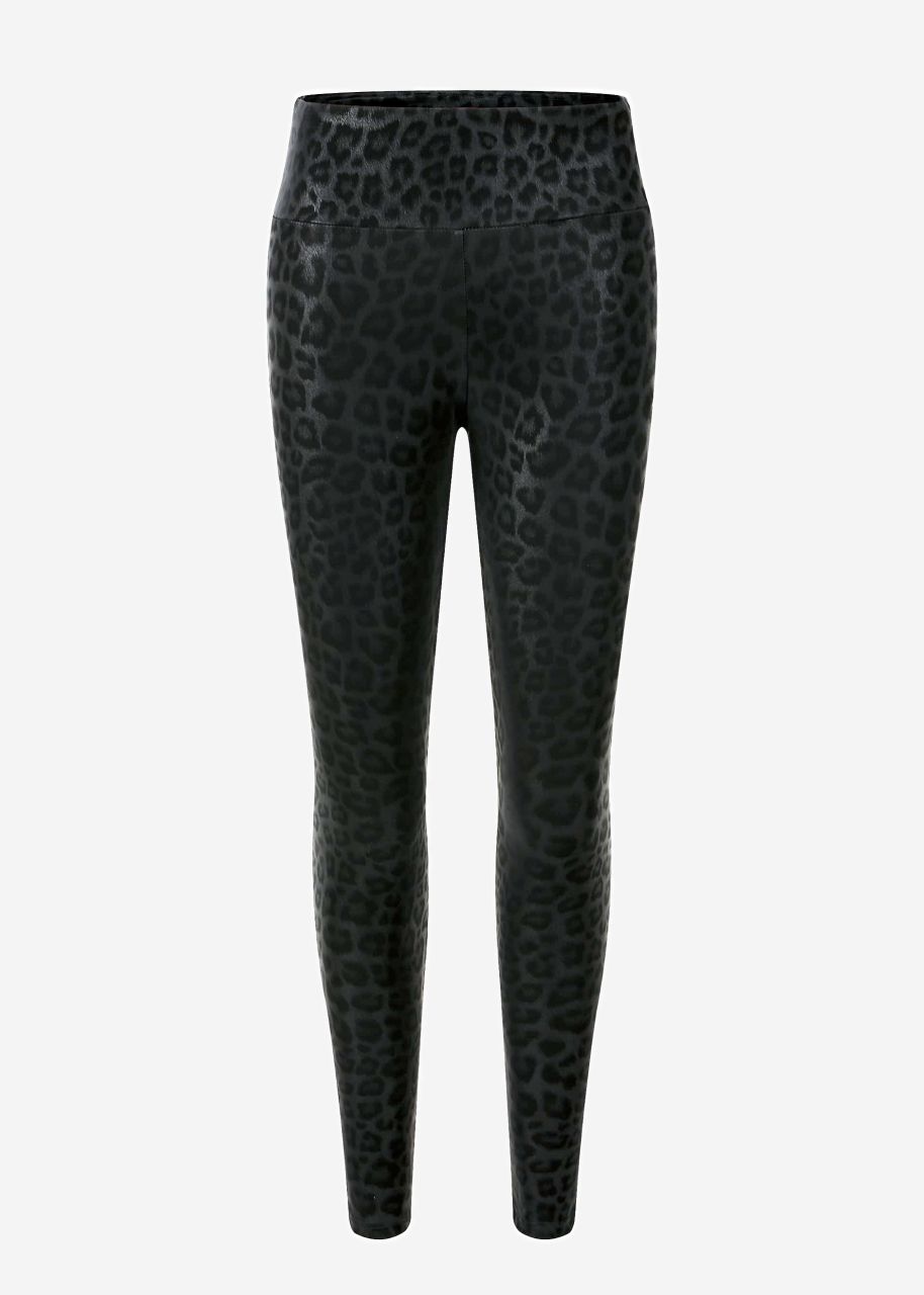 Thermo Kunstleder Leggings mit Leo Print - schwarz