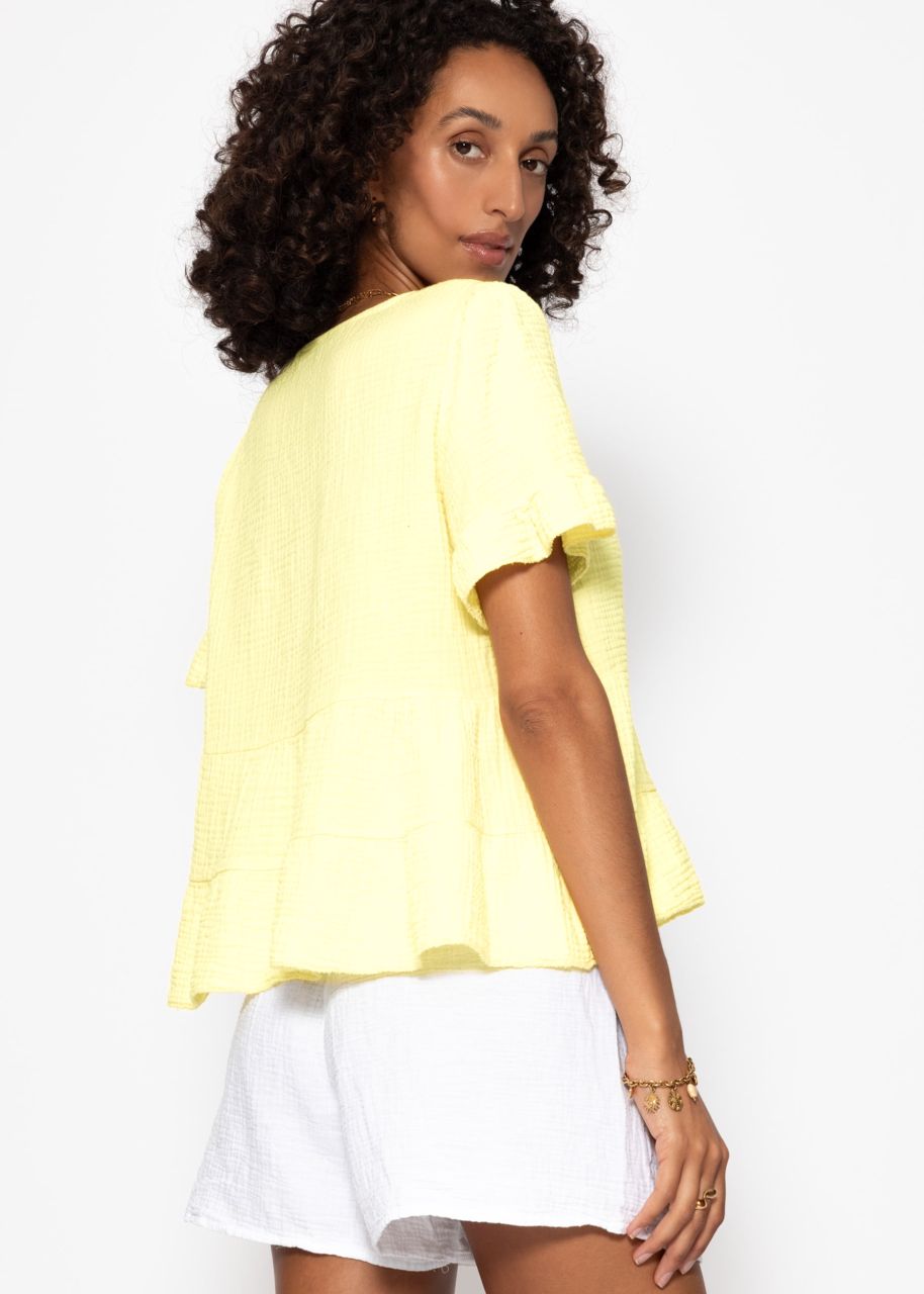 Musselin Shirt mit Volants - buttergelb