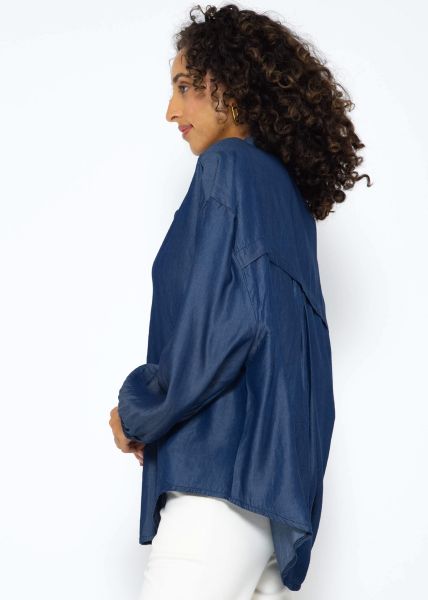 Oversize Bluse aus Tencel in Denimoptik - dunkelblau