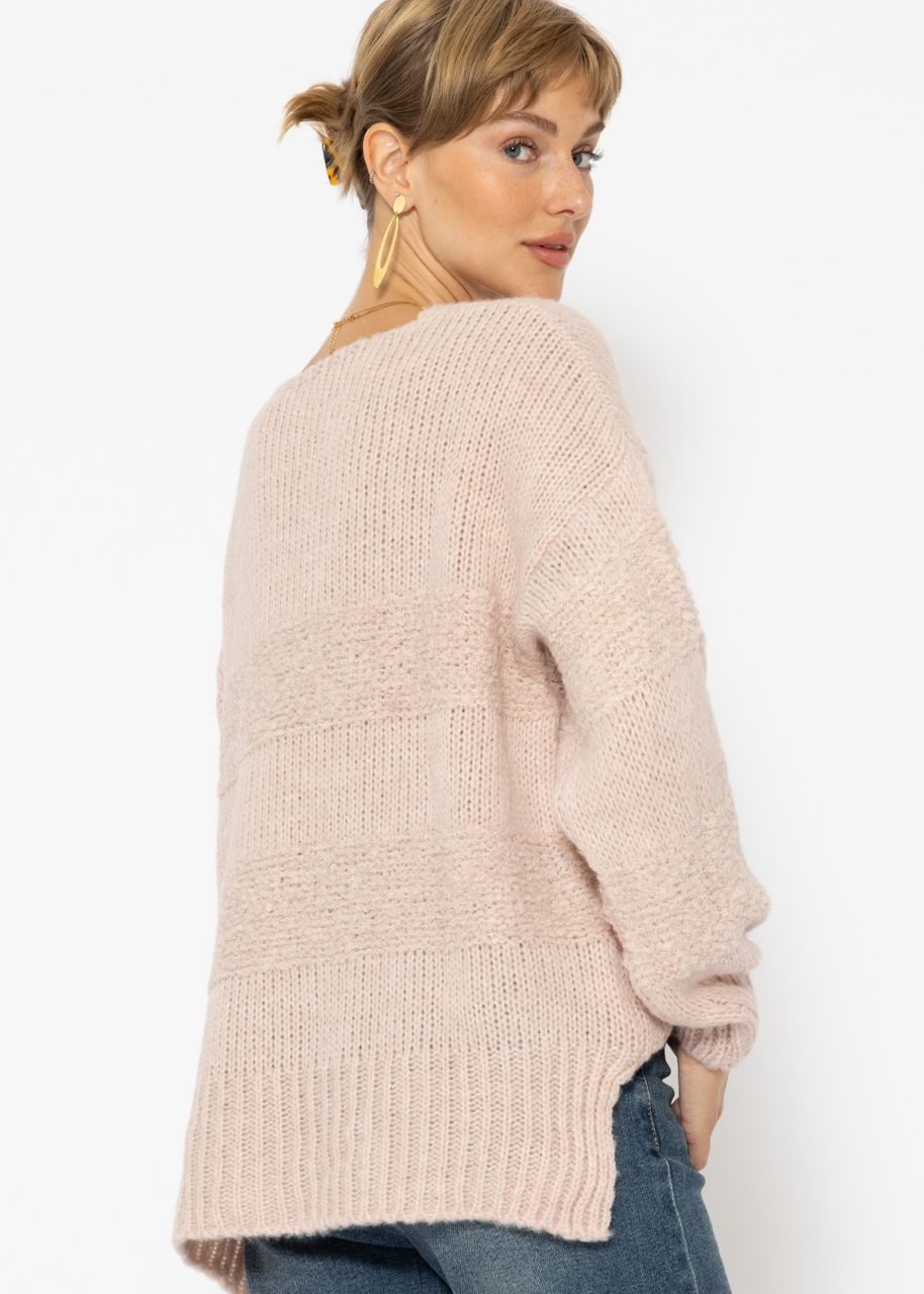 Strickpullover mit V-Ausschnitt, rosa