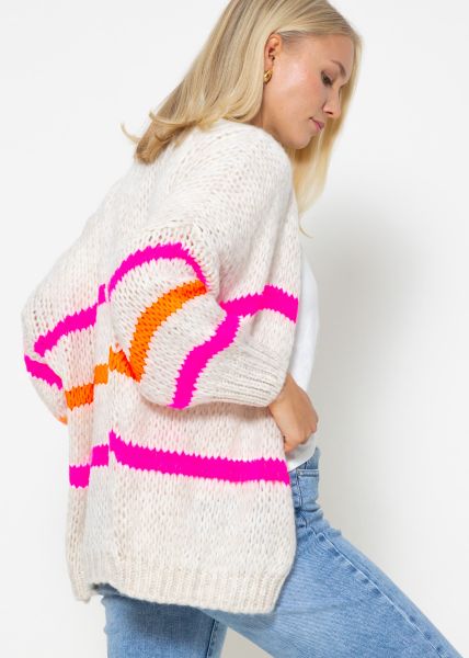 Oversize Cardigan mit pink und orange Streifen, offwhite