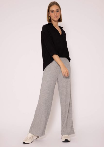Gerippte Hose mit weitem Bein - grau