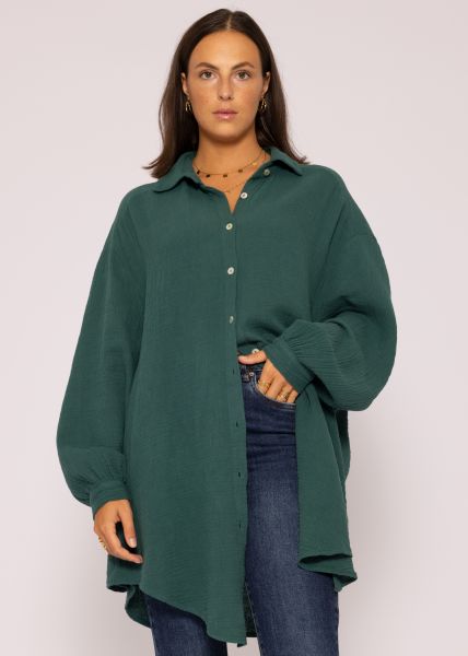 Ultra oversize Musselin-Blusenhemd, dunkelgrün