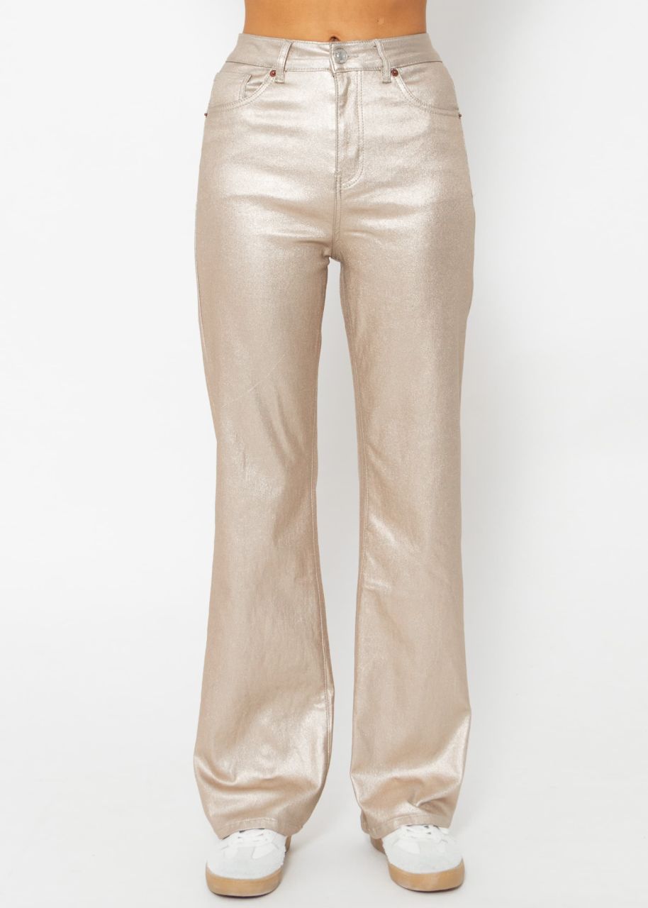 Highwaist Jeans, metallic, mit geradem Bein - gold