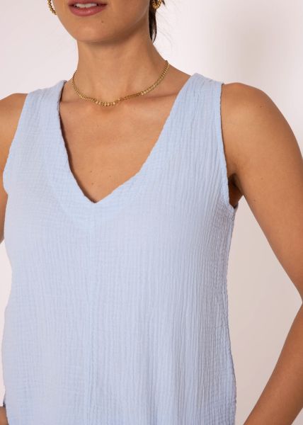 Musselin Top mit V-Ausschnitt, hellblau