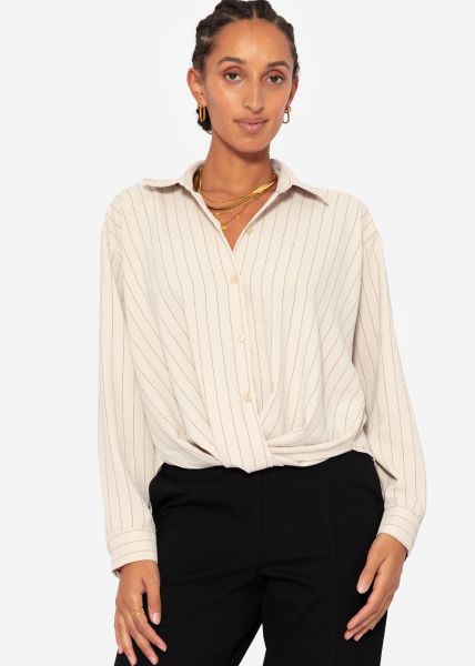 Gestreifte Bluse mit Knoten - beige