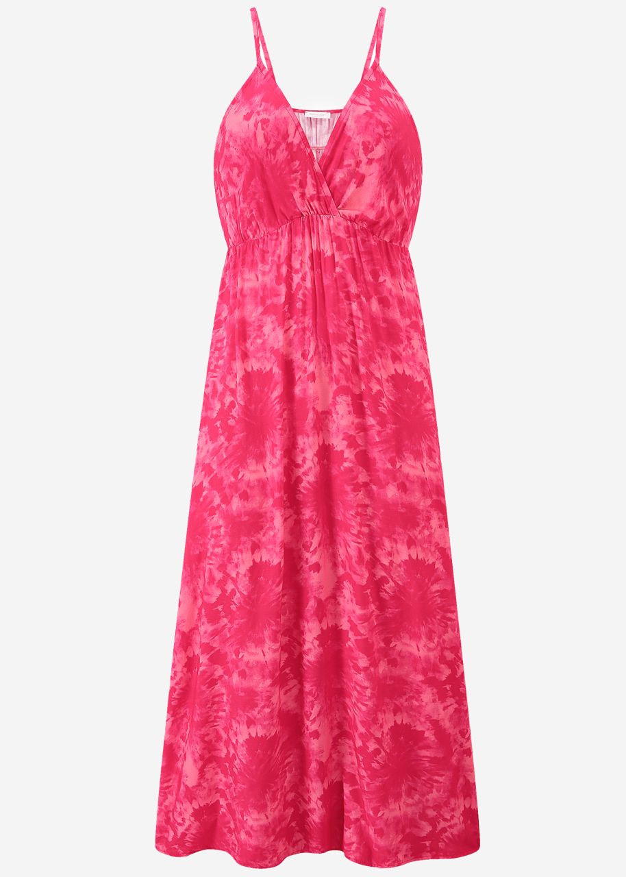 Maxi Kleid mit Batik-Print - pink